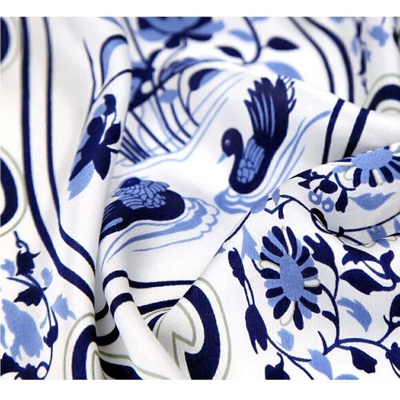 Blue Porcelain Mulberry Silk Neck Scarf - Picture 3 of 6